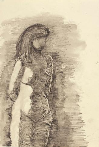 Josefine Sokole, Weiblicher Akt, undatiert, Bleistift, Ölkreide, Tusche laviert auf Aquarellpap…