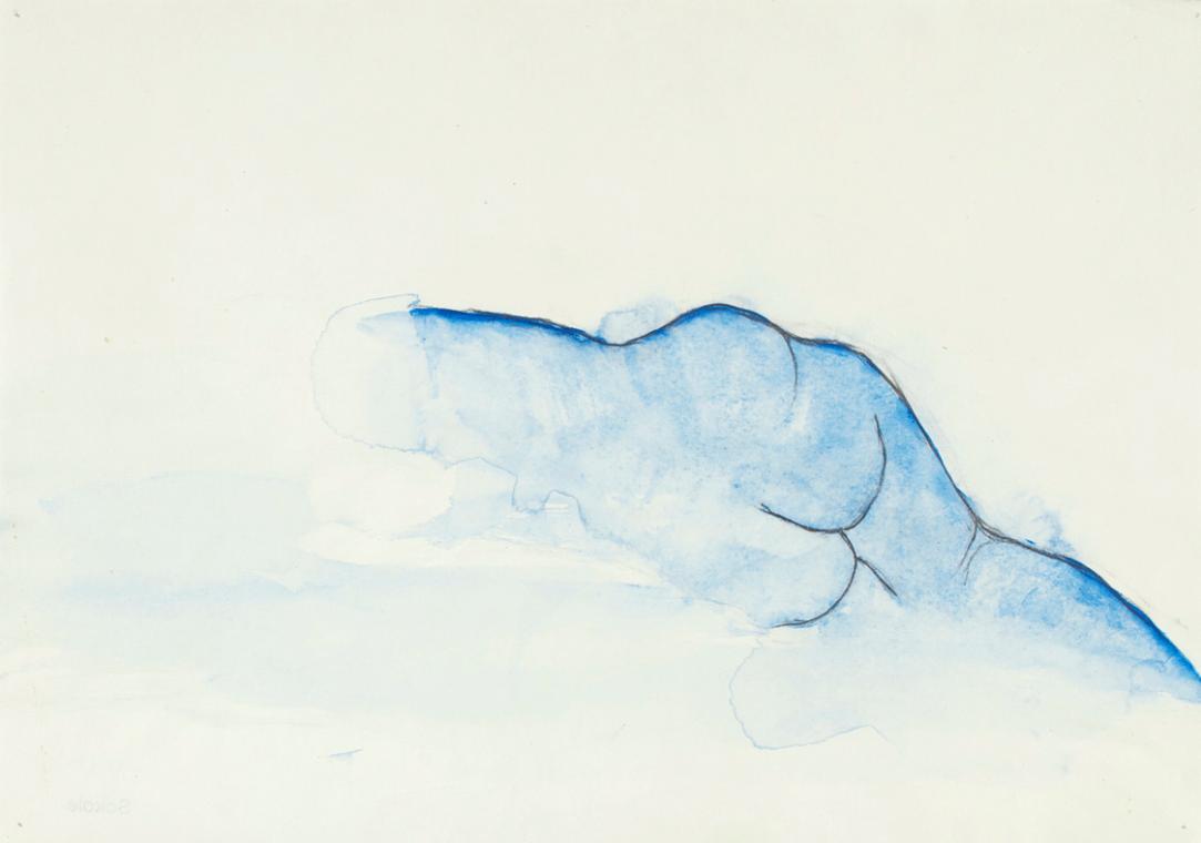Josefine Sokole, Weiblicher Akt, 1973, Aquarellierte Bleistiftzeichnung auf Papier, 23,8 × 34 c…