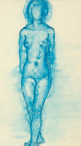 Josefine Sokole, Stehender weiblicher Akt, undatiert, Bleistift und Aquarell auf Aquarellpapier…