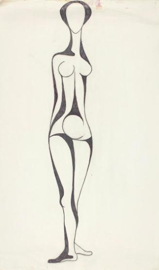 Josefine Sokole, Stehender weiblicher Akt, 1973, Bleistift und Filzstift auf Papier, 21,2 × 36 …