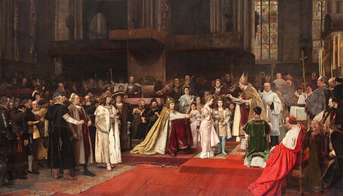 Václav Brožík, Tu felix Austria nube, 1896, Öl auf Leinwand, 430 x 730 cm, Belvedere, Wien, Inv…