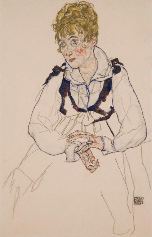 Egon Schiele, Die Frau des Künstlers, sitzend, 1917, Gouache auf Papier, 45,5 x 29,7 cm, Belved ...