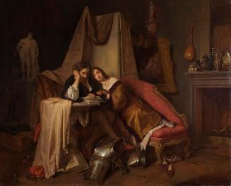 Josef Danhauser, Die Romanlektüre I, 1841, Öl auf Holz, 63 × 78,8 cm, Leihgabe aus Privatbesitz…