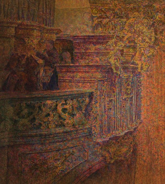 Leopold Blauensteiner, Kirche im Stift Melk, um 1907, Öl auf Karton, 60 x 56 cm, Belvedere, Wie…