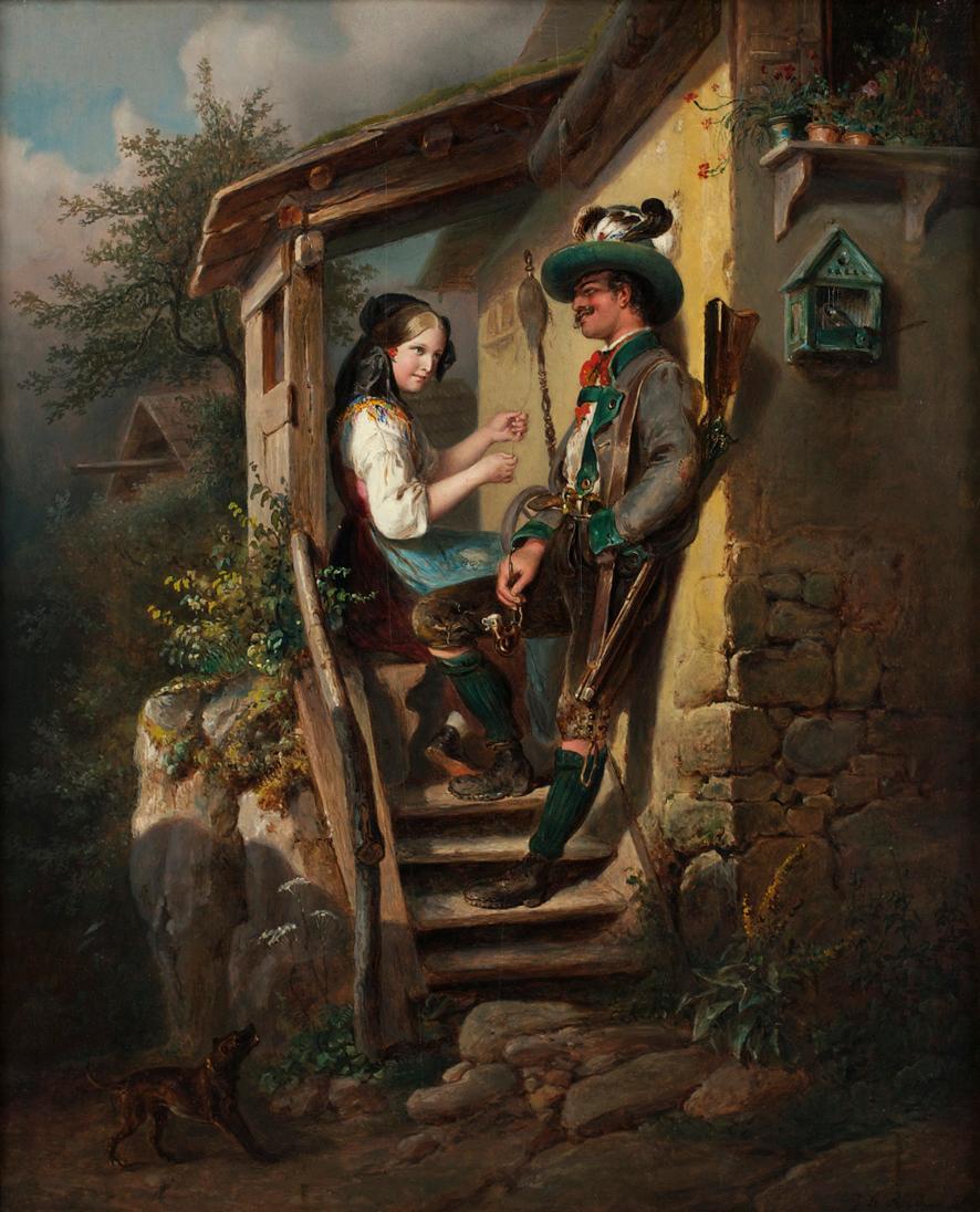 Johann Baptist Reiter, Schäkernder Jäger, 1854, Öl auf Holz, 37 x 30 cm, Belvedere, Wien, Inv.-…