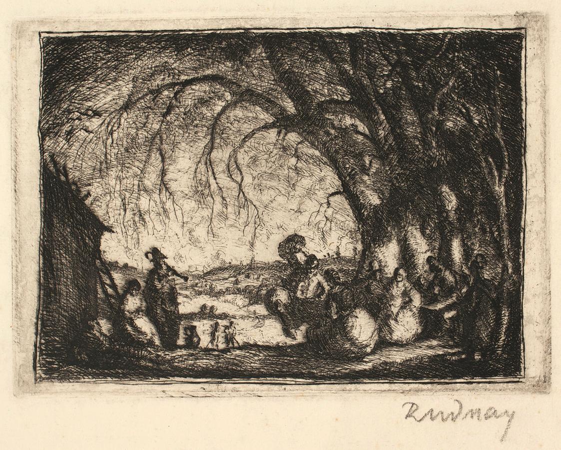 Gyula Rudnay, Szene mit Musikant, undatiert, Radierung, Blattmaße: 30,5 × 44 cm, Belvedere, Wie…