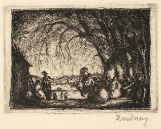 Gyula Rudnay, Szene mit Musikant, undatiert, Radierung, Blattmaße: 30,5 × 44 cm, Belvedere, Wie…