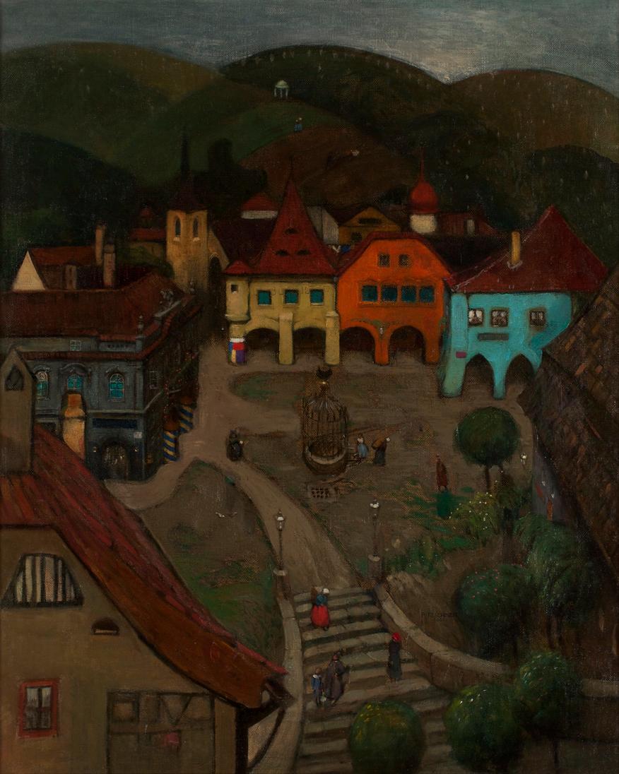 Richard Teschner, Kleine Stadt, 1903, Öl auf Leinwand, 71 x 58 cm, Belvedere, Wien, Inv.-Nr. 10…