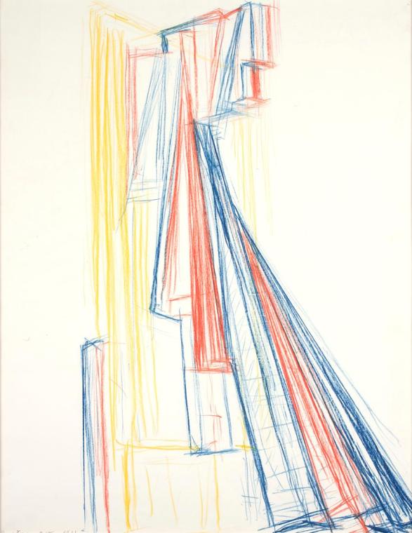 Roland Goeschl, Schwere Figuren, 1965, Buntstift auf Papier, 90 x 69,5 cm, Belvedere, Wien, Inv…