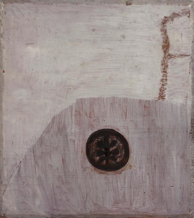 Walter Eckert, Ohne Titel, um 1965, Öl und Sand auf Holz, 35 x 32 cm, Dauerleihgabe Tobias Thay…