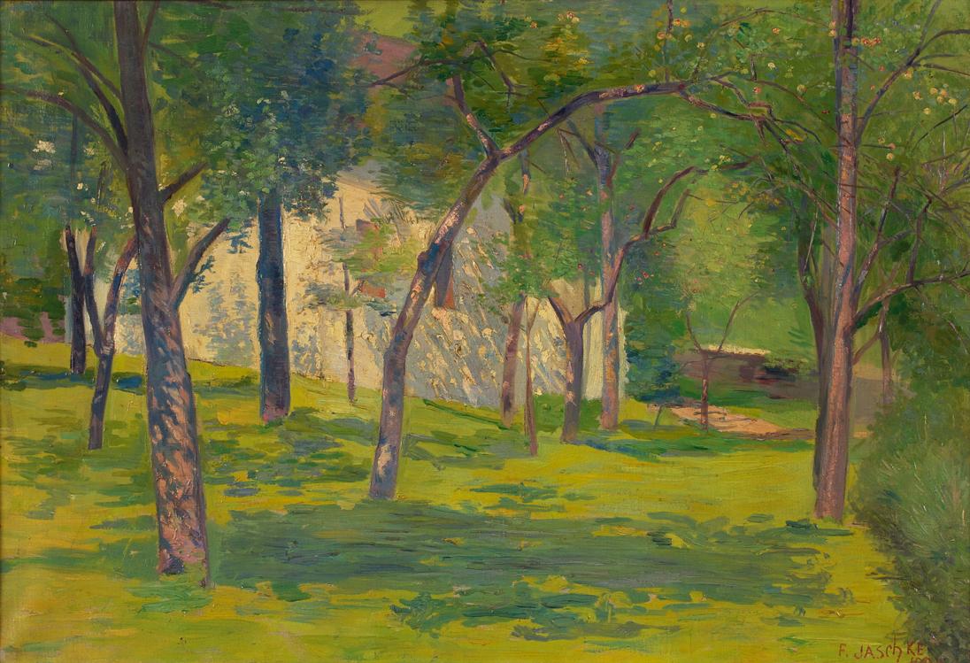 Franz Jaschke, Obstbäume im Garten, nach 1901, Öl auf Leinwand, 50 x 72 cm, Belvedere, Wien, In…