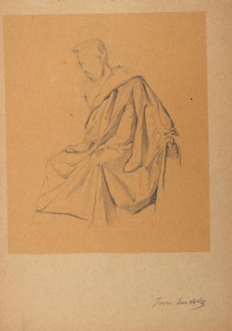 Franz Jaschke, Figurenstudie eines nach links Sitzenden, mit einem Tuch bekleideten Mannes, und…