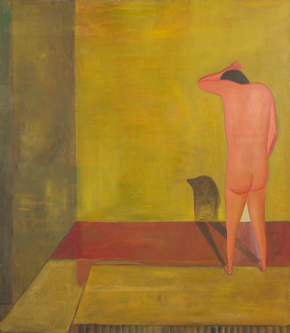 Hubert Schmalix, Ohne Titel (Akt gegen Wand), 1989, Öl auf Leinwand, 107 x 92 cm, Belvedere, Wi…