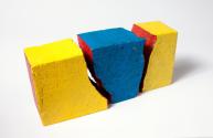 Roland Goeschl, Ziegelstein, undatiert, Ziegelstein, farbig gefasst, 3-teilig, 6,5 × 25 × 12 cm…