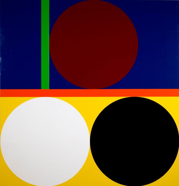 Gerwald Rockenschaub, Ohne Titel, 1999, Folie auf Alucore, 140 × 135 cm, Dauerleihgabe Ernst Pl ...