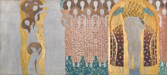 Gustav Klimt, Beethovenfries: Die Künste, Paradieschor und Umarmung - Tafel 8, rechte Langwand,…