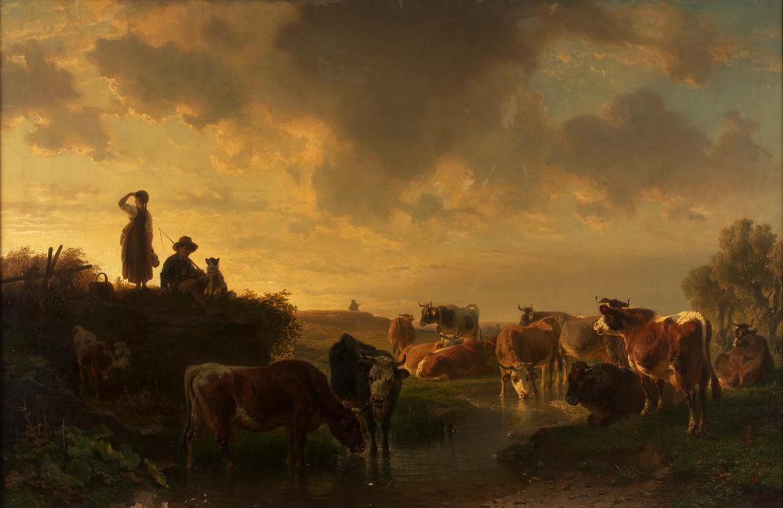 Johann Friedrich Voltz, Abend auf der Viehweide, 1858, Öl auf Leinwand, 98 x 153 cm, Belvedere,…