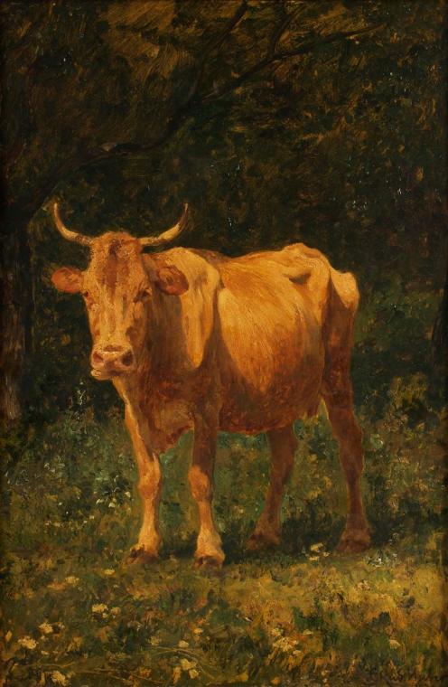 Carl Rudolf Huber, Semmelfarbene Kuh, 1898, Öl auf Mahagoni, 54,5 x 36,5 cm, Belvedere, Wien, I…