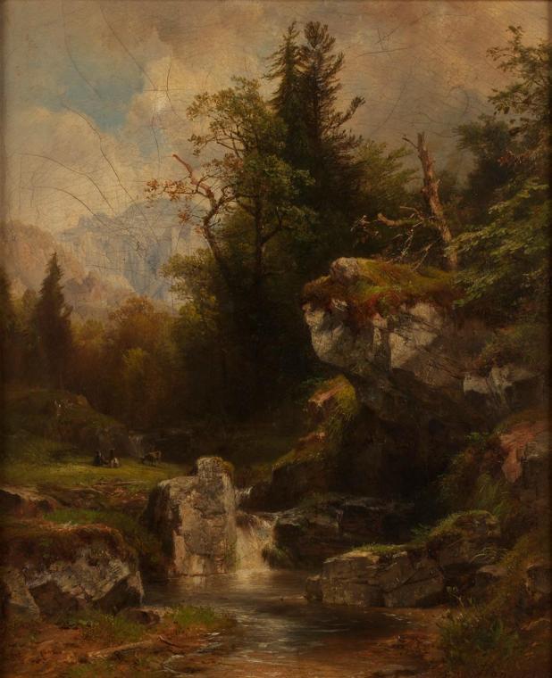 Anton Hansch, Landschaft im Salzkammergut, 1858, Öl auf Leinwand, 31,5 × 26,5 cm, Belvedere, Wi…