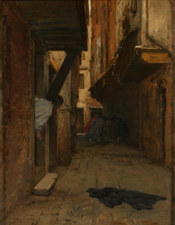 August von Pettenkofen, Straßenkampf, 1887, Öl auf Holz, 41 x 29 cm, Belvedere, Wien, Inv.-Nr. …