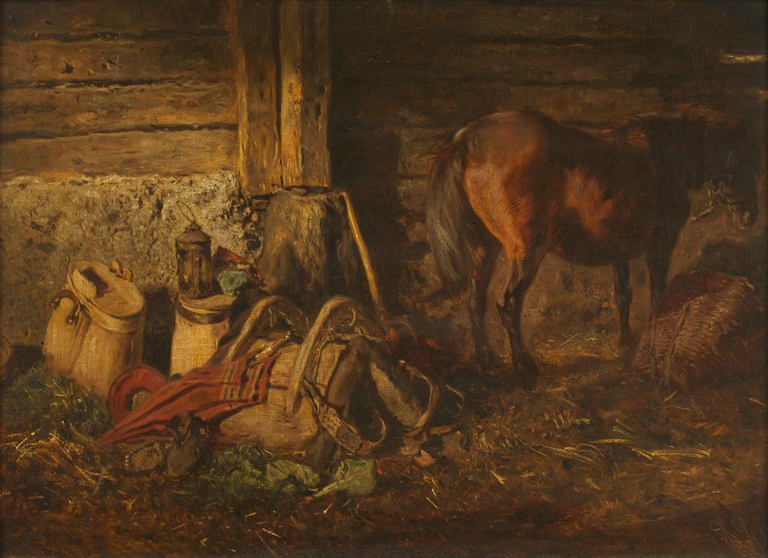Anton Schrödl, Stallinterieur mit Pferd, Öl auf Leinwand, 30 x 42,5 cm, Belvedere, Wien, Inv.-N…