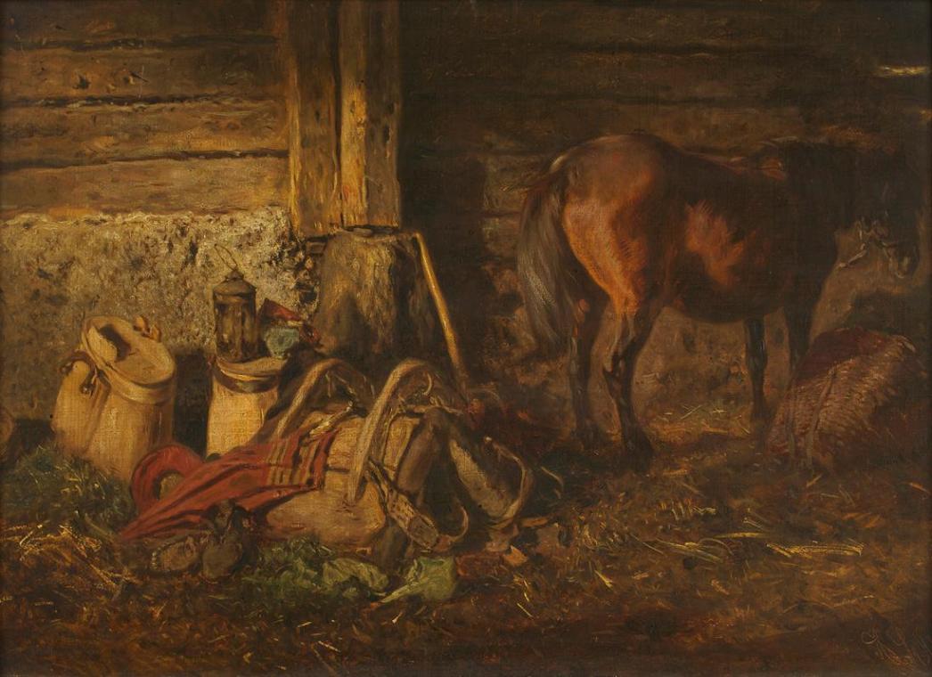 Anton Schrödl, Stallinterieur mit Pferd, Öl auf Leinwand, 30 x 42,5 cm, Belvedere, Wien, Inv.-N…