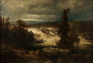 August Wilhelm Leu, Die Labrofälle bei Kongsberg in Norwegen, 1859, Öl auf Leinwand, 122 x 178 …
