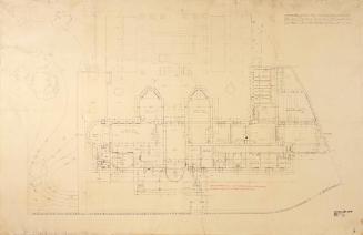 Josef Hoffmann, Grundriss Erdgeschoss Palais Stoclet (groß), 1906, Plandruck, Ergänzungen mit r…