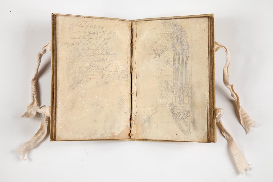 Unbekannter Künstler, Skizzenbuch mit 22 Blättern, 1758, Papier mit Wachsbelag, Ledereinband, 1…
