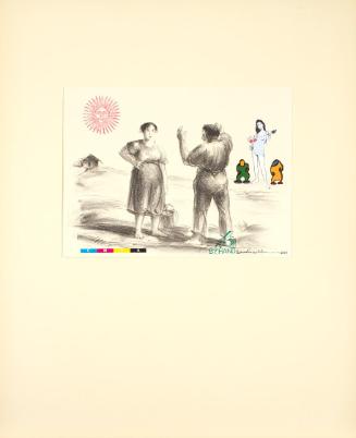 Richard Dreyer, Von den Fischer und siine Fru, 2002, Collage auf Kreidelithografie auf Papier, …