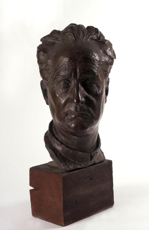 Josef Müllner, Selbstporträt, 1908, Bronze auf Holzsockel, H: 41 cm, 1978 Leihgabe des Vereins …