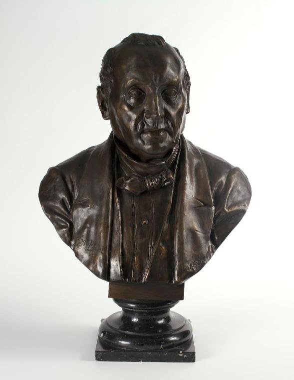 Eugen Felix, Der Maler Ferdinand Georg Waldmüller, 1858, Bronze auf Marmorsockel, H: 55 cm, Bel…