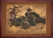 Emil Orlik, Japanischer Garten, 1901–1902, Tempera und Goldbronze auf Papier (?), Seide, 37,5 x…