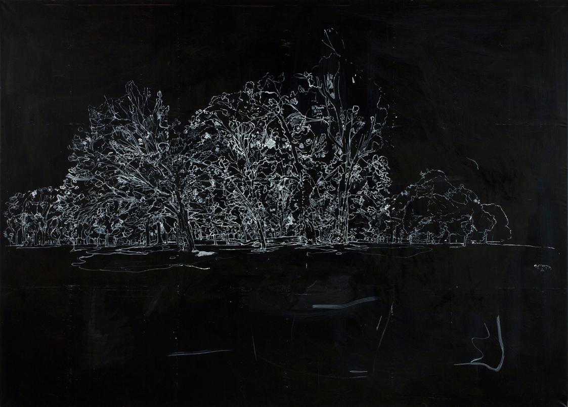 Gregor Eldarb, Outside, 2003, Acryl, Tusche auf Leinwand, 124,5 × 174 cm, Belvedere, Wien, Inv.…
