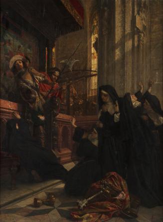 Rudolf Geyling, Kirchenschänder im 30-jährigen Krieg, vor 1871, Öl auf Leinwand, 142,5 x 106 cm…