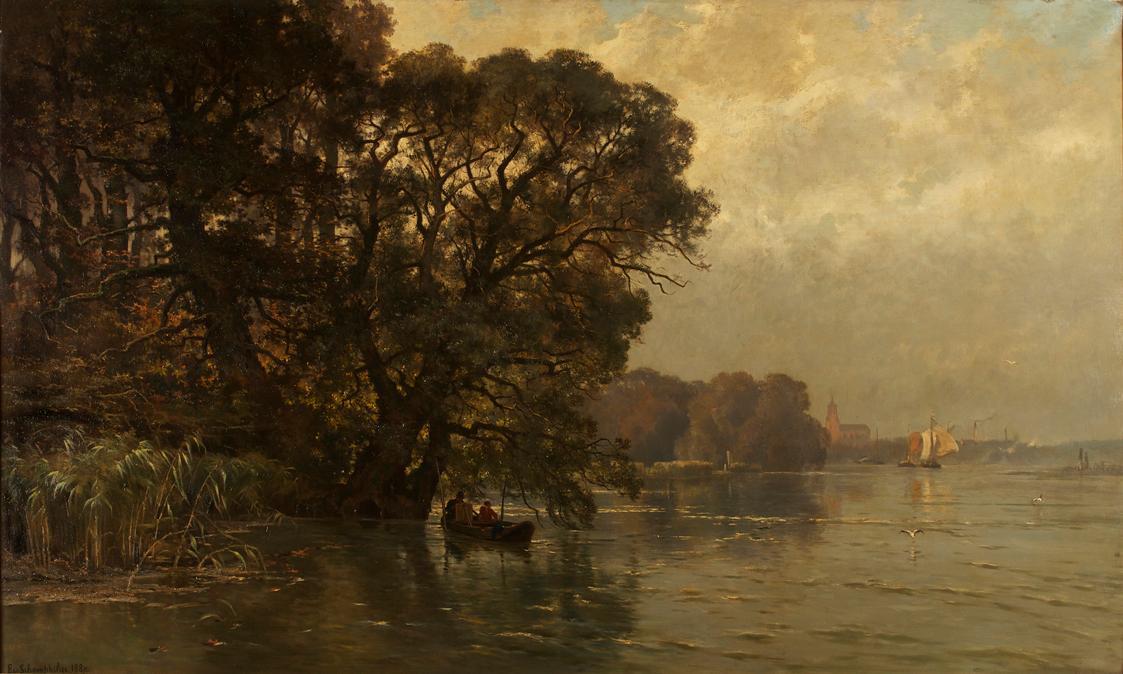 Edmond de Schampheleer, Die Schelde bei Wettern (Belgien), 1880, Öl auf Leinwand, 149 x 247 cm,…