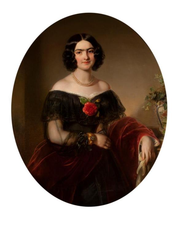 Unbekannter Künstler, Hofburgschauspielerin Regine Lieder, um 1850, Öl auf Leinwand, 111 x 89 c…