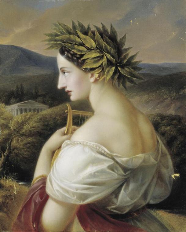 Carl Agricola, Sappho, 1839, Öl auf Leinwand, 65,5 x 53,5 cm, Belvedere, Wien, Inv.-Nr. 5105