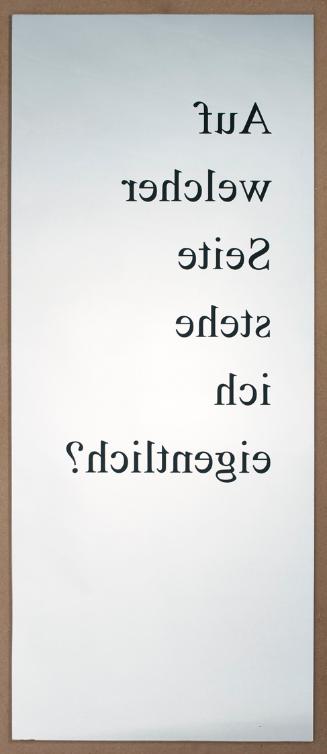 Markus Hofer, Auf welcher Seite stehe ich eigentlich?, 2004, Spiegel, Acryl, 127 x 57 cm, Belve…