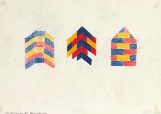 Roland Goeschl, Fassadenentwurf Supersommer, 1976, Buntstift und Bleistift auf Pauspapier auf P…