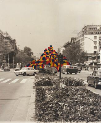 Roland Goeschl, Kurfürstendammverbauung, 1970, Buntstift auf Schwarzweißfoto, 60,2 x 50 cm, Bel…