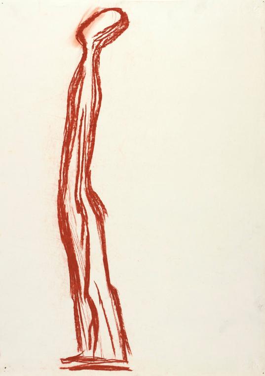Josefine Sokole, Studie zu einer Skulptur, Rote Kreide auf Papier, 62,5 x 44 cm, Belvedere, Wie…