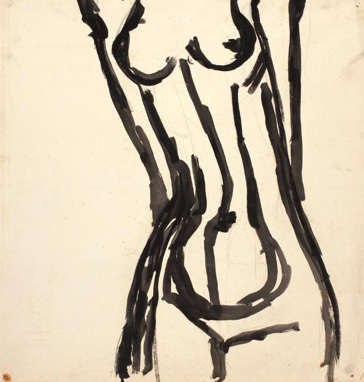 Josefine Sokole, Aktstudie, Tusche auf Papier, 63 x 61,2 cm, Belvedere, Wien, Inv.-Nr. 9991
