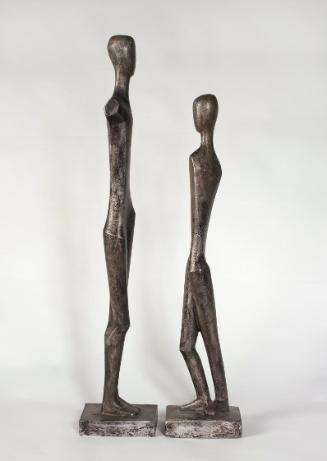 Josefine Sokole, Menschenpaar, Aluguss, Mann: 80 x 12,5 x 15,5 cm, Frau: 69 x 13 x 16 cm, Belve…