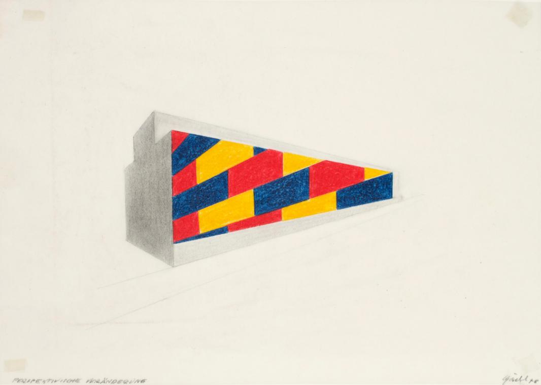 Roland Goeschl, Perspektivische Veränderung, 1978, Bleistift und Fettkreide auf Transparentpapi…