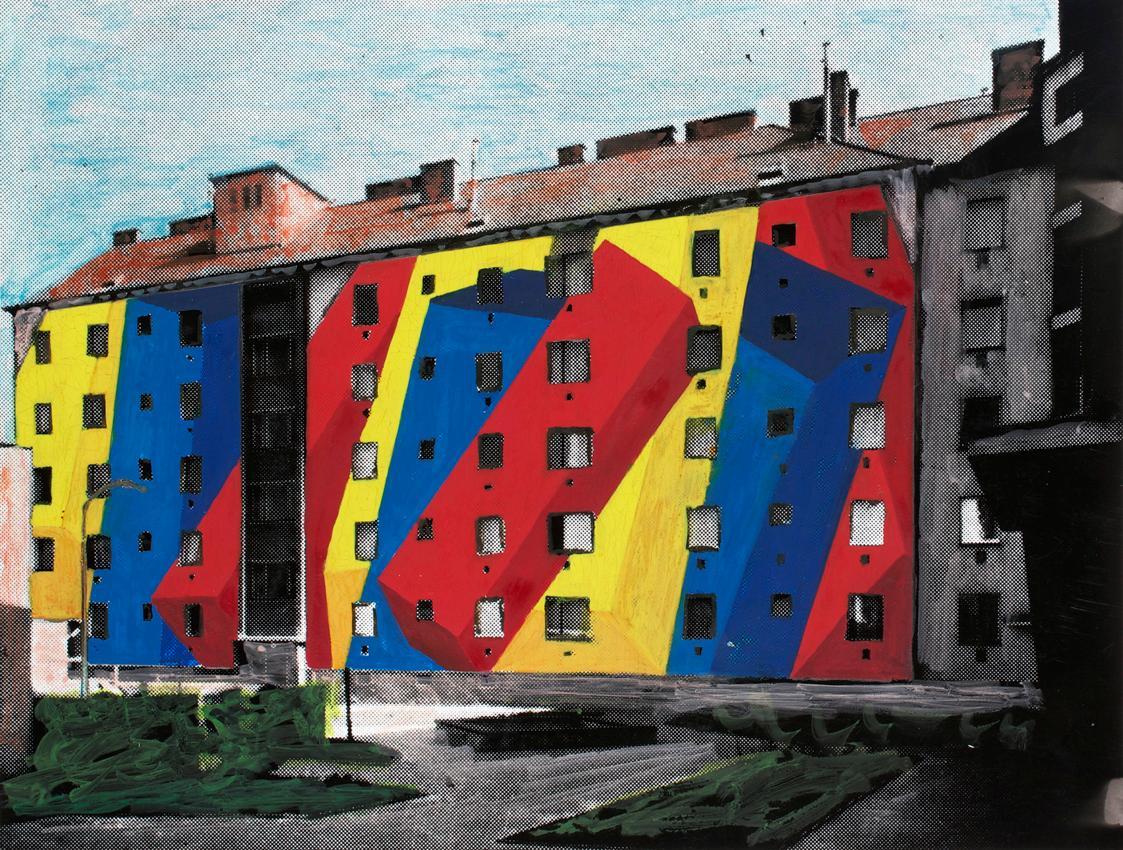 Roland Goeschl, Fassadengestaltung, 1972, Gouache auf S/W Fotografie, 42 x 30 cm, Belvedere, Wi…