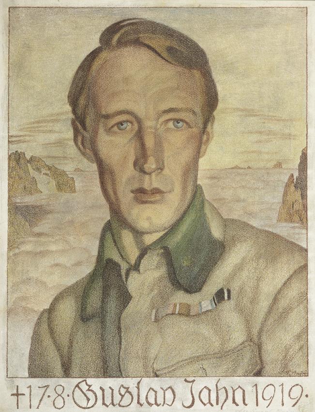 Ferdinand Andri, Der Maler und Bergsteiger Gustav Jahn, 1919, Farblithographie, 49 x 37 cm, Bel…