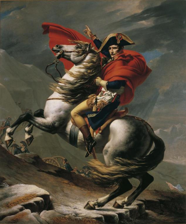 Jacques Louis David, Napoleon am Großen St. Bernhard, 1801, Öl auf Leinwand, 246 x 231 cm, Belv ...