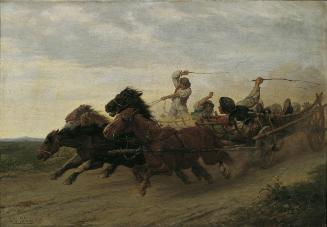 Julius von Blaas, Wettfahrt betrunkener slowakischer Bauern, 1869, Öl auf Leinwand, 60 x 86 cm,…