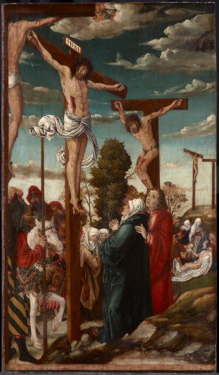 Nachfolge des Lucas Cranach d. Ä., Kreuzigung Christi, Donauraum (?) um 1520, Malerei auf Holz,…